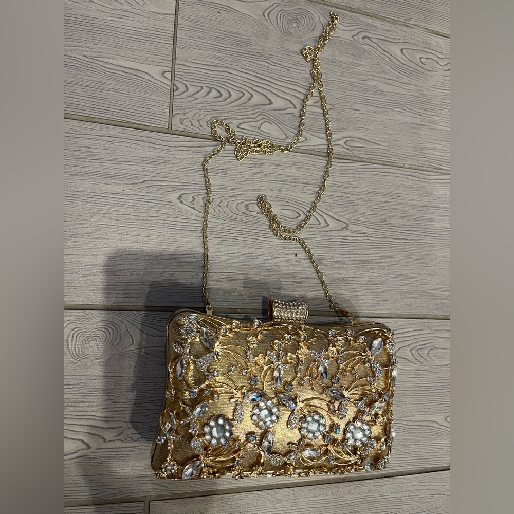Gold Embellished Floral Clutch
